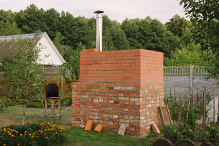 View of summer cottage with professional oven for baking pizza and bread built by yourselfの写真素材