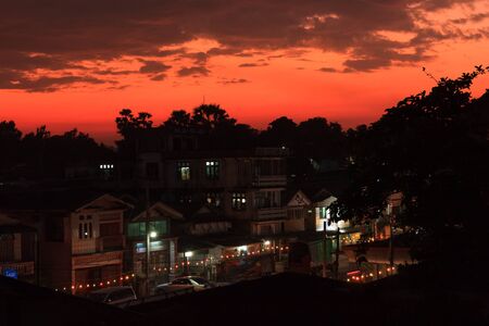 Sunset view of the city of Hpa-an, Myanmarの写真素材