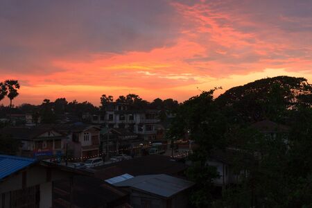 Sunset view of the city of Hpa-an, Myanmarの写真素材
