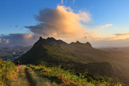 Hiking and Climbing in Mauritius: Le Pouceの写真素材