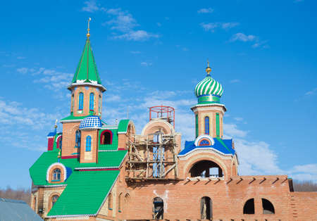 Mosque under construction. Settlement Old Arakchino. The temple of all religions. The Ecumenical temple. Kazan, Republic of Tatarstan, Russia.の写真素材