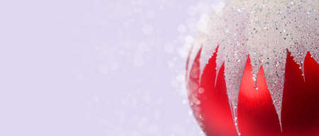 Christmas red ball closeup. Background for text.の写真素材
