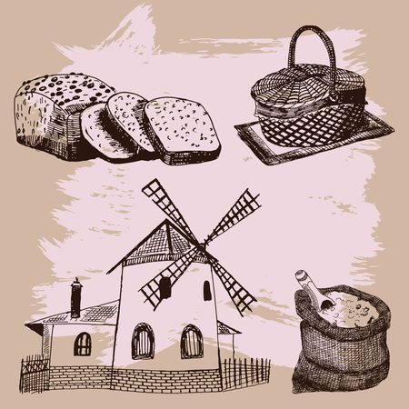 Set of vintage bakery  elementsのイラスト素材