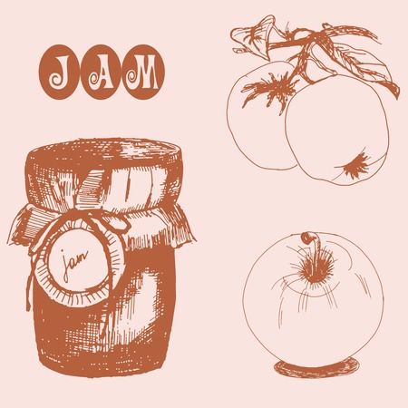 hand drawn apple jam setのイラスト素材