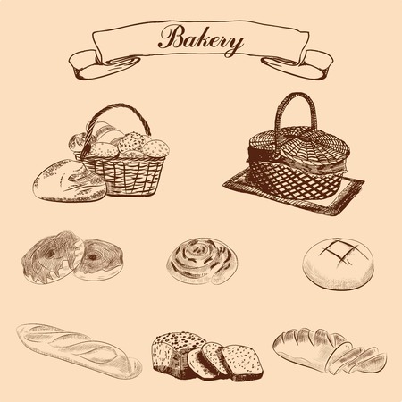 set of bakery. vector sketches. hand drawのイラスト素材