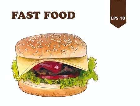 colorful burger fast food with cheese and saladのイラスト素材