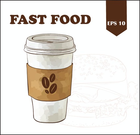 A coffee cup vector illustration with coffee beans on labelのイラスト素材