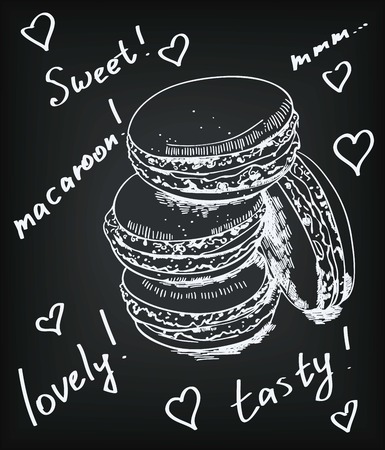 set macaroons vector sketch on black backgrondのイラスト素材