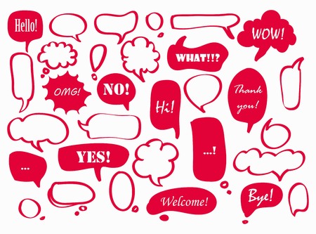 Set of red speech bubbles, frames with textのイラスト素材