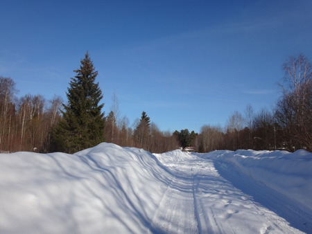Winter road in suuny dayの写真素材