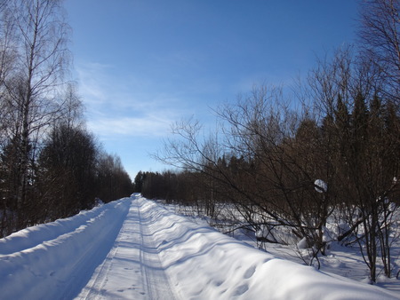 Winter road in suuny dayの写真素材