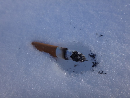 Cigarettes on the snow in witer dayの写真素材