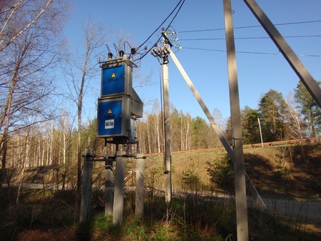 Electricity transformer in the forestの写真素材