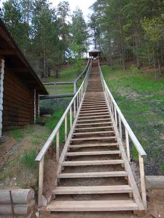 Steps in the park in sunny summer dayの写真素材