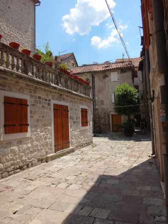 Street of the old town with old housesの写真素材