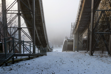 Park for skiing in a winter day