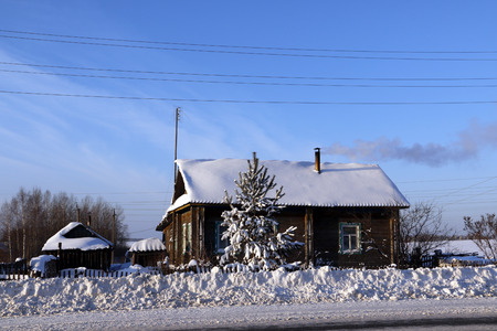House in a village in a winter dayのeditorial素材