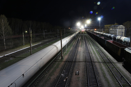 Railway and light lanterns in a summer night