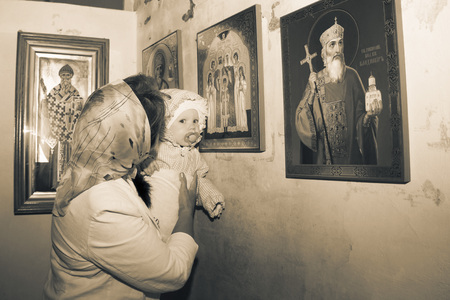 Russia, Kirov - June 10, 2016: Baby Baptism in church of village Viaz in Kirov city in 2016のeditorial素材