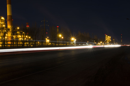 Night and the lights of the plantの写真素材