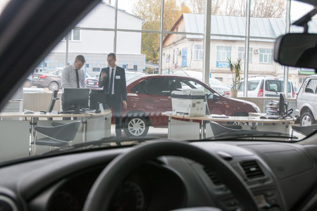 Russia, Kirov - October 10, 2016: Showroom of dealership of car factory AVTOVAZ in Kirov city in...