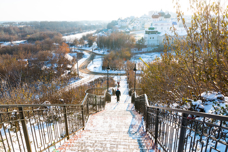 Building and street in winter in old part of cityの写真素材