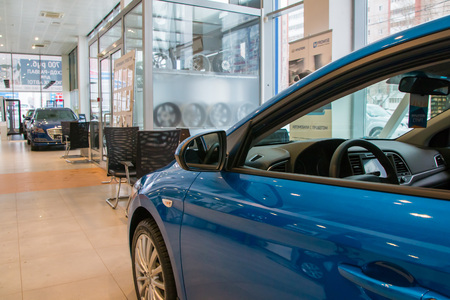 Russia, Kirov - December 06, 2016: Showroom and car of dealership Hyndai in Kirov city in 2016のeditorial素材