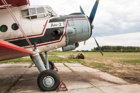Kirov, Russia - May 07, 2016: The plane on a field near the village Kuchani near Kirov city in 2016