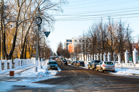 Russia, Kirov - November 07, 2016: Building and street in winter in old part of Kirov city in 2016のeditorial素材