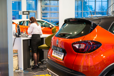 Russia, Kirov - December 05, 2016: Showroom and car Renault of dealership Tehzentr Gusar in Kirov city in 2016のeditorial素材
