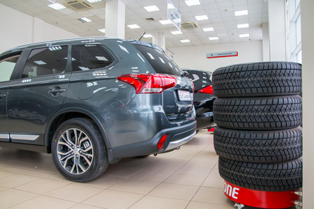 Russia, Kirov - December 06, 2016: Showroom and car of dealership Mitsubishi in Kirov city in 2016のeditorial素材