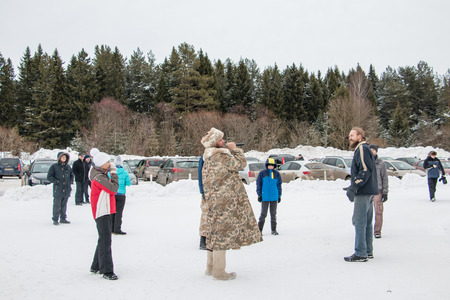 Kirov, Russia - February 21, 2016: People in the Park Poroshino during the celebration of the end of winter named Shrovetide in Kirov in Kirov in 2016のeditorial素材