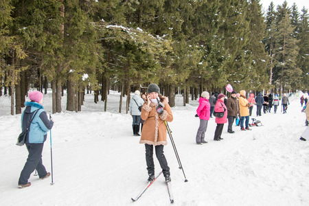 Kirov, Russia - February 21, 2016: People in the Park Poroshino during the celebration of the end of winter named Shrovetide in Kirov in Kirov in 2016のeditorial素材