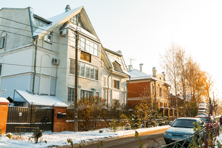 Russia, Kirov - November 07, 2016: Building and street in winter in old part of Kirov city in 2016のeditorial素材
