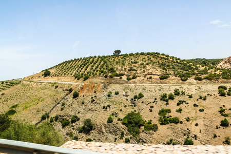 Yellow mountains, lake and beautiful panoramic viewの写真素材