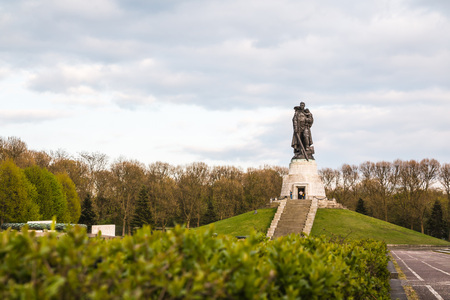 Germany, Berlin - April, 20, 2017: Monument in war memorial Treptov park for soviet soldiers in Berlin in 2017のeditorial素材
