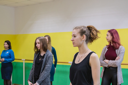Russia, Kirov - April, 02, 2017: Girls in class for fashion models in the fashion Agency called The...