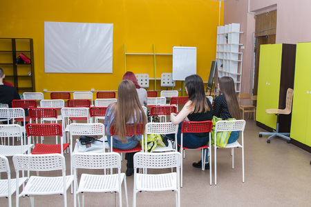 Russia, Kirov - April, 02, 2017: Girls in class room in the fashion Agency called the territory of...