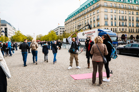 Germany, Berlin - April, 21, 2017: People on the street of Berlin city in spring 2017のeditorial素材