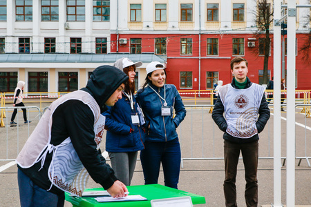 Russia, Kirov - May, 21, 2017: People during open sport training on the main square of Kirov city in...