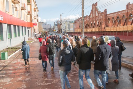 Russia, Kirov - May, 14, 2017: Group of people during historical tours in spring in Kirov city in 2017のeditorial素材