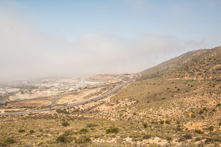 Yellow mountains and beautiful panoramic view in Moriccoの写真素材