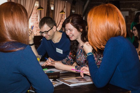 Russia, Kirov - February, 19, 2017: People take part in the festival Time for play which includes plays for business and plays for coaching and teaching in Kirov city in 2017のeditorial素材