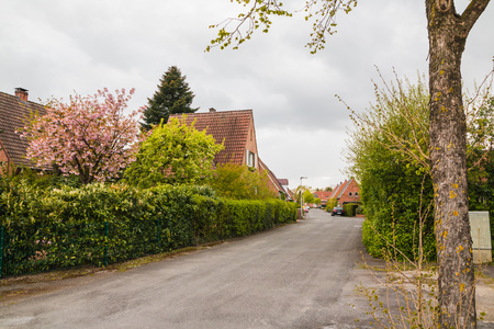 Germany, Bad Bentheim - April, 22, 2017: Beautiful house is in a small street in spring day in Bad Bentheim city in 2017のeditorial素材