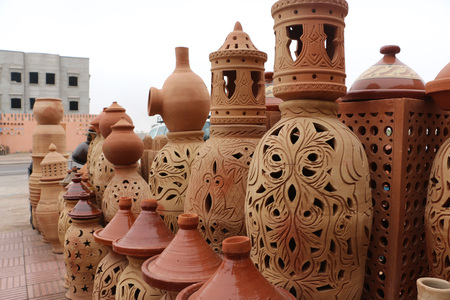 Clay jars in clay shop and workshopの写真素材