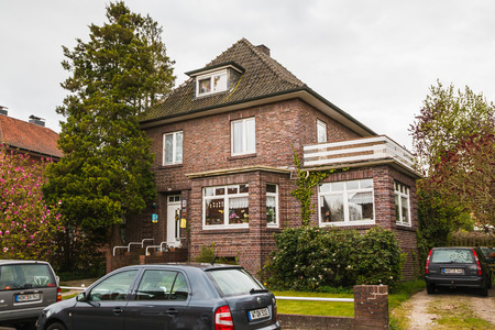 Germany, Bad Bentheim - April, 22, 2017: Beautiful house is in a small street in spring day in Bad Bentheim city in 2017のeditorial素材