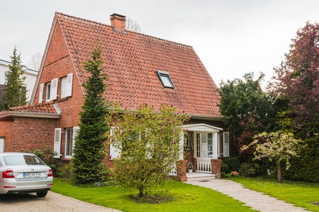 Germany, Bad Bentheim - April, 22, 2017: Beautiful house is in a small street in spring day in Bad Bentheim city in 2017のeditorial素材
