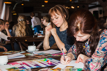 Russia, Kirov - February, 19, 2017: People take part in the festival Time for play which includes plays for business and plays for coaching and teaching in Kirov city in 2017のeditorial素材