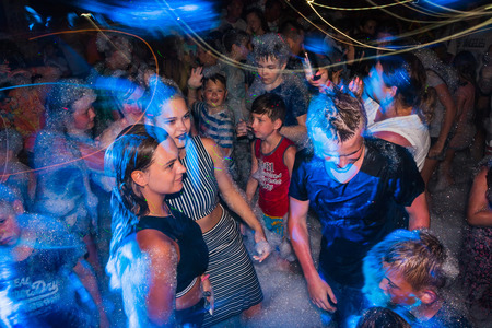 Side, Turkey - June, 25, 2017: People in a public open foam party in Side in 2017のeditorial素材