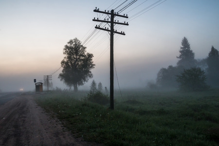 Thick fog in the early summer morningの写真素材